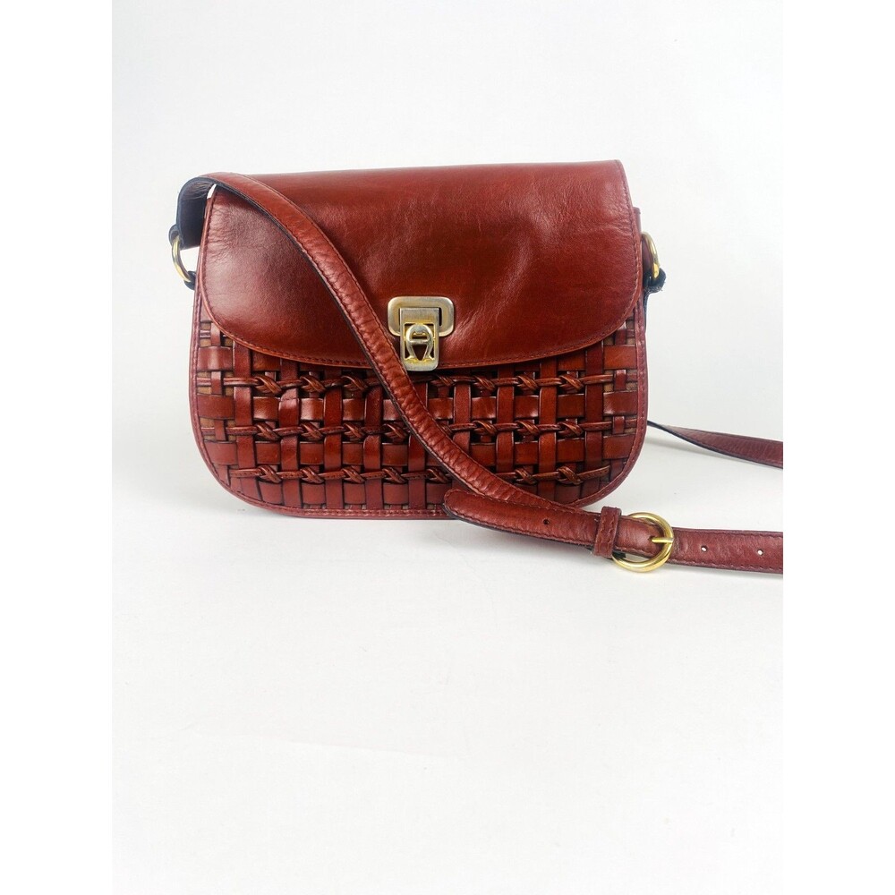 Etienne Aigner Vintage Oxblood Woven Leather Saddle Crossbody Flap Bag